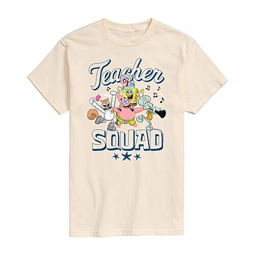 Mens Short Sleeve Spongebob Teacher Squad Graphic T-Shirt, X-large, Beige