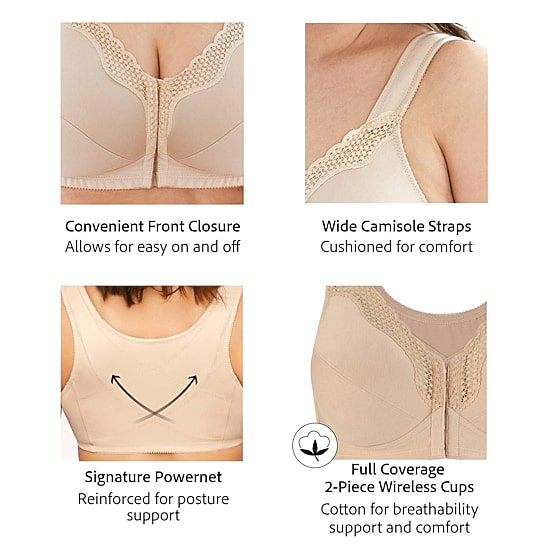 Exquisite Form® Women's FULLY Wireless Cotton Back & Posture Support Bra with Front Closure & Lace- 5100531