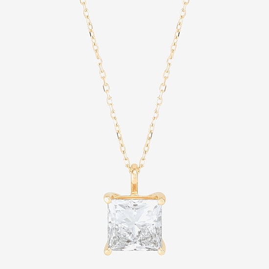 ( H-I/SI2 ) Womens 3 CT. T.W. Lab Grown White Diamond 14K Gold 18 Inch Princess Pendant Necklace
