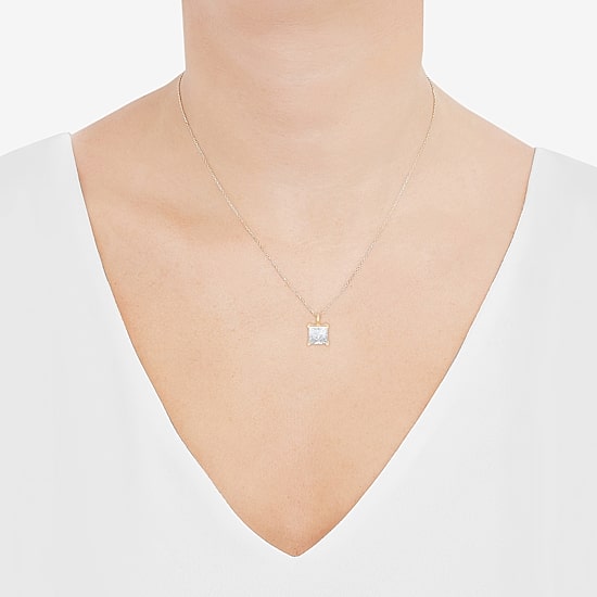( H-I/SI2 ) Womens 3 CT. T.W. Lab Grown White Diamond 14K Gold 18 Inch Princess Pendant Necklace