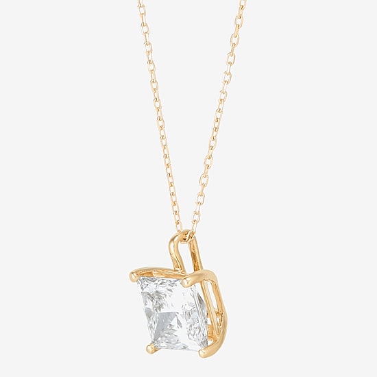 ( H-I/SI2 ) Womens 3 CT. T.W. Lab Grown White Diamond 14K Gold 18 Inch Princess Pendant Necklace