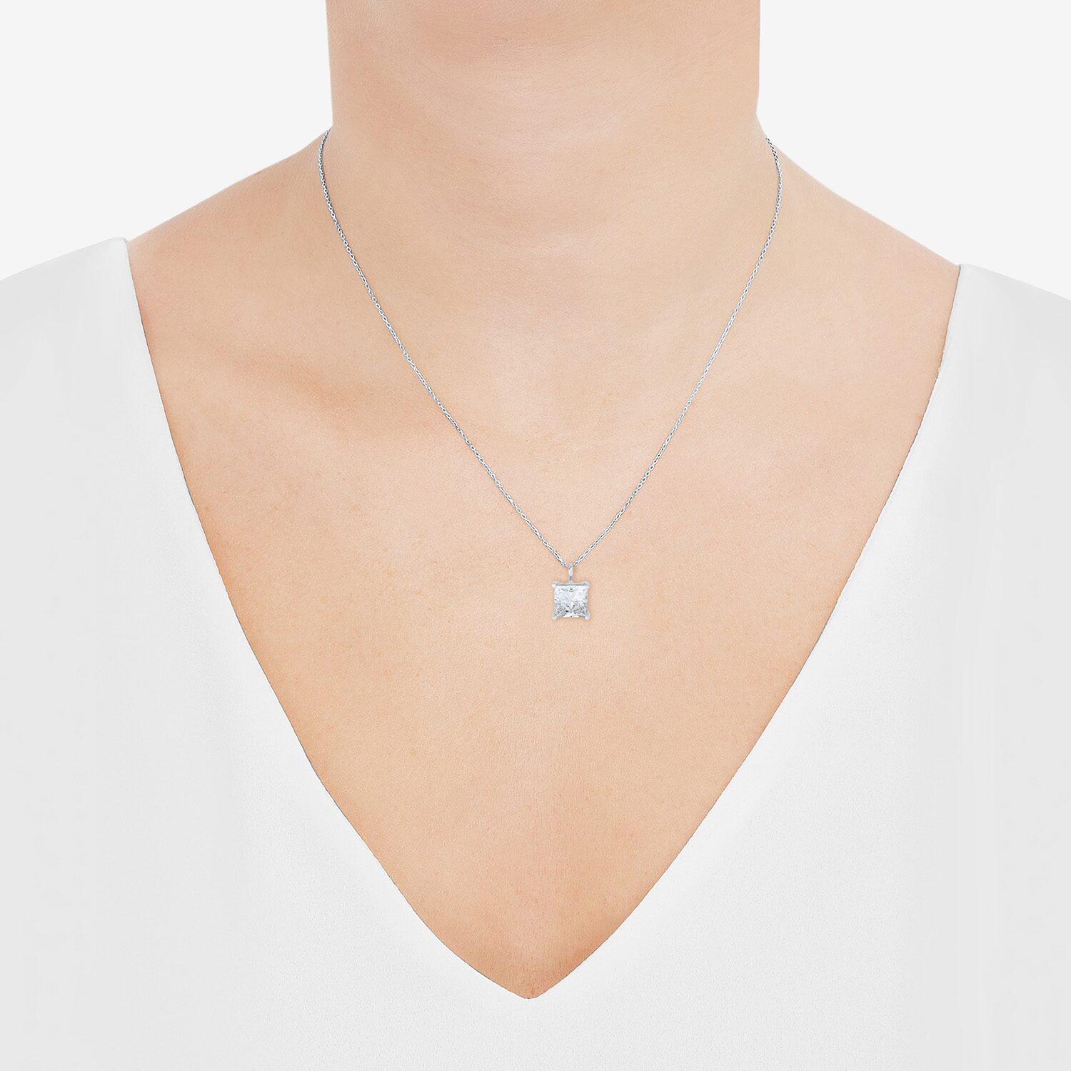 ( H-I/SI2 ) Womens 3 CT. T.W. Lab Grown White Diamond 14K Gold 18 Inch Princess Pendant Necklace