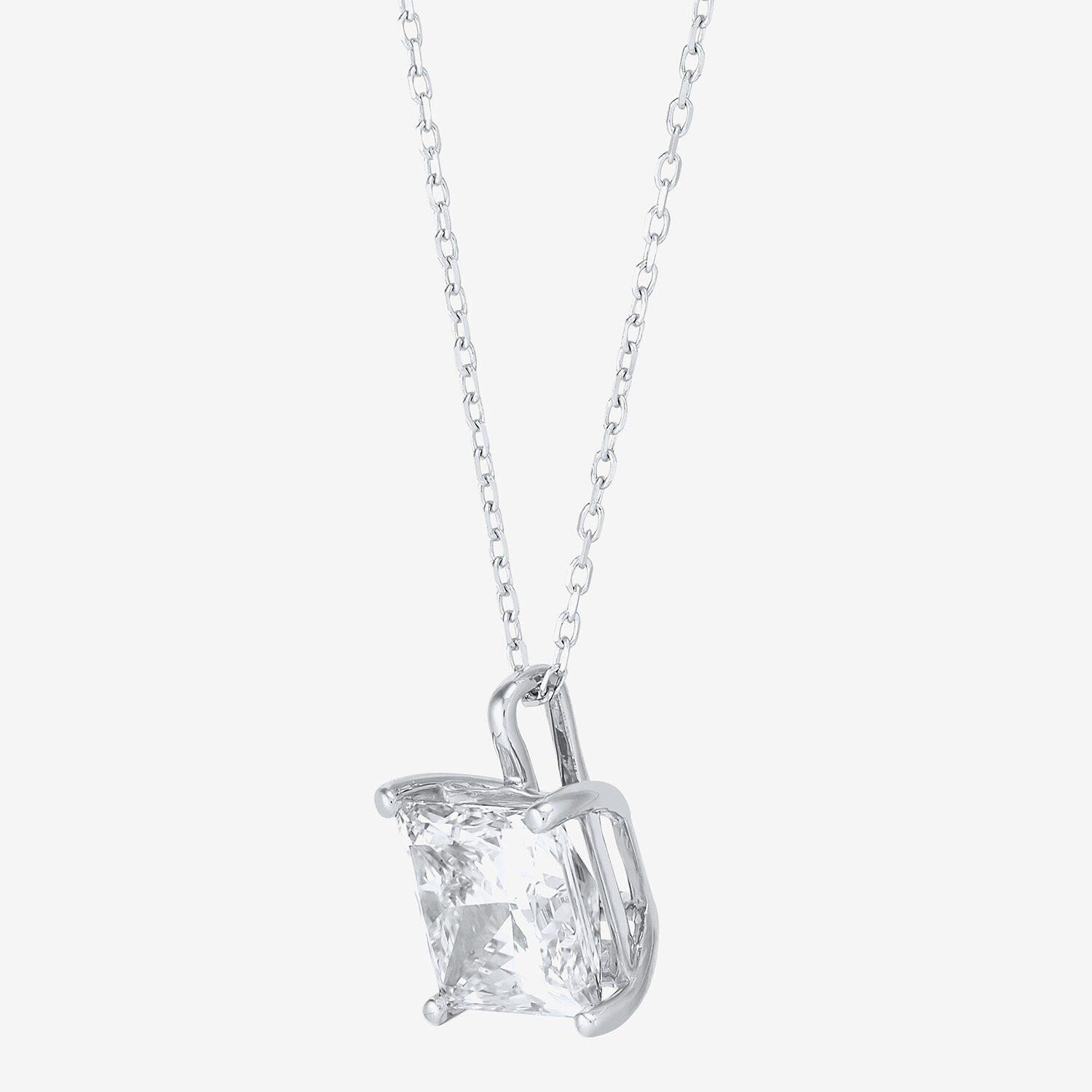( H-I/SI2 ) Womens 3 CT. T.W. Lab Grown White Diamond 14K Gold 18 Inch Princess Pendant Necklace
