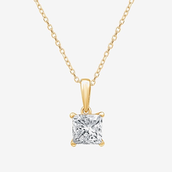 Womens 1 CT. Lab Grown White Diamond 10K Gold 18 Inch Princess Pendant Necklace