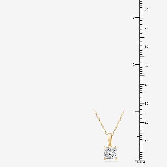 Womens 1 CT. Lab Grown White Diamond 10K Gold 18 Inch Princess Pendant Necklace