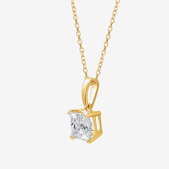 Womens 1 CT. Lab Grown White Diamond 10K Gold 18 Inch Princess Pendant Necklace