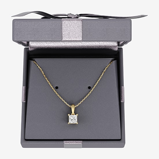 Womens 1 CT. Lab Grown White Diamond 10K Gold 18 Inch Princess Pendant Necklace
