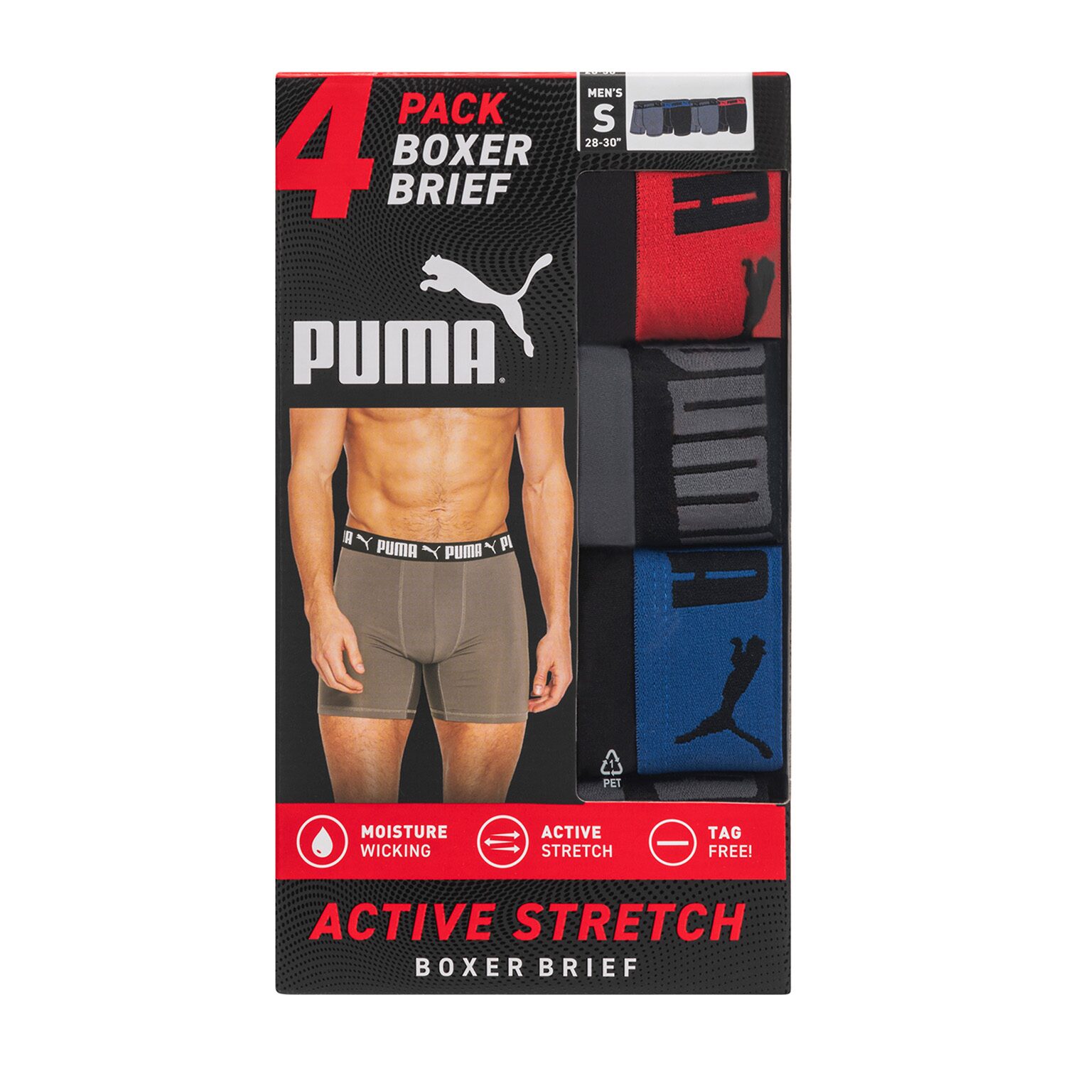 PUMA Active Stretch Mens 4 Pack Boxer Briefs Psp25m151381