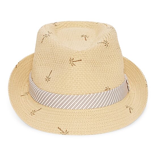 Stafford Palm Print Striped Band Straw Mens Fedora