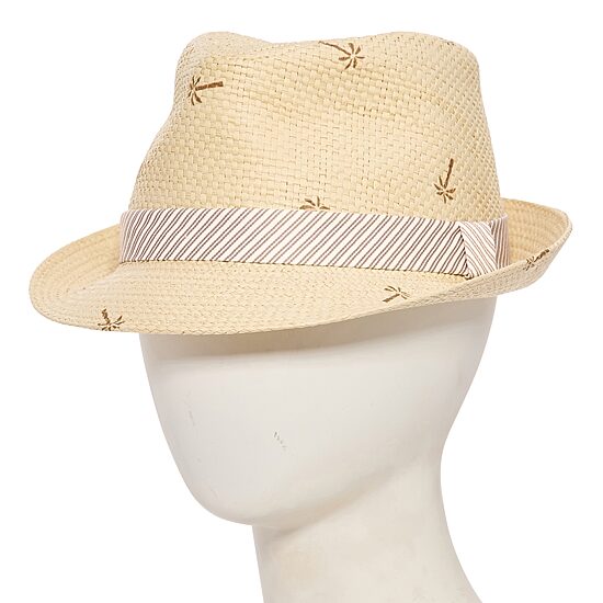 Stafford Palm Print Striped Band Straw Mens Fedora