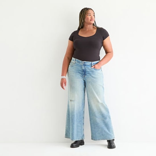 Arizona Curvy Womens Juniors Plus Low Rise Baggy Fit Jean