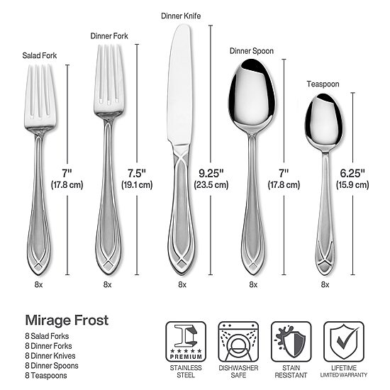 Pfaltzgraff Mirage Frost Stainless Steel 42-pc. Flatware Set with Caddy