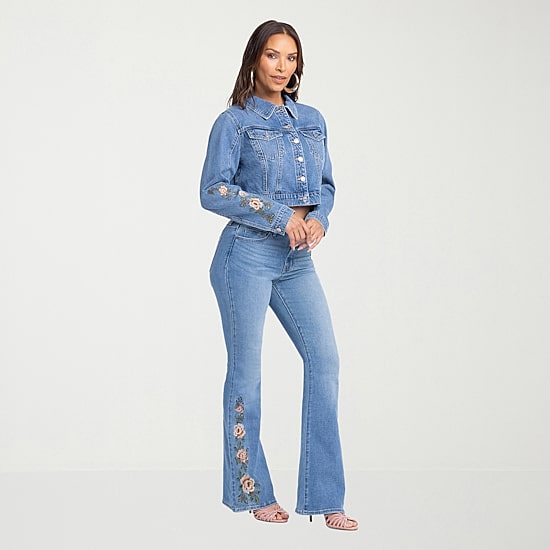 JS Jessica Simpson Womens Denim Embroidered Midweight Jacket