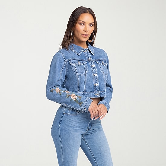 JS Jessica Simpson Womens Denim Embroidered Midweight Jacket