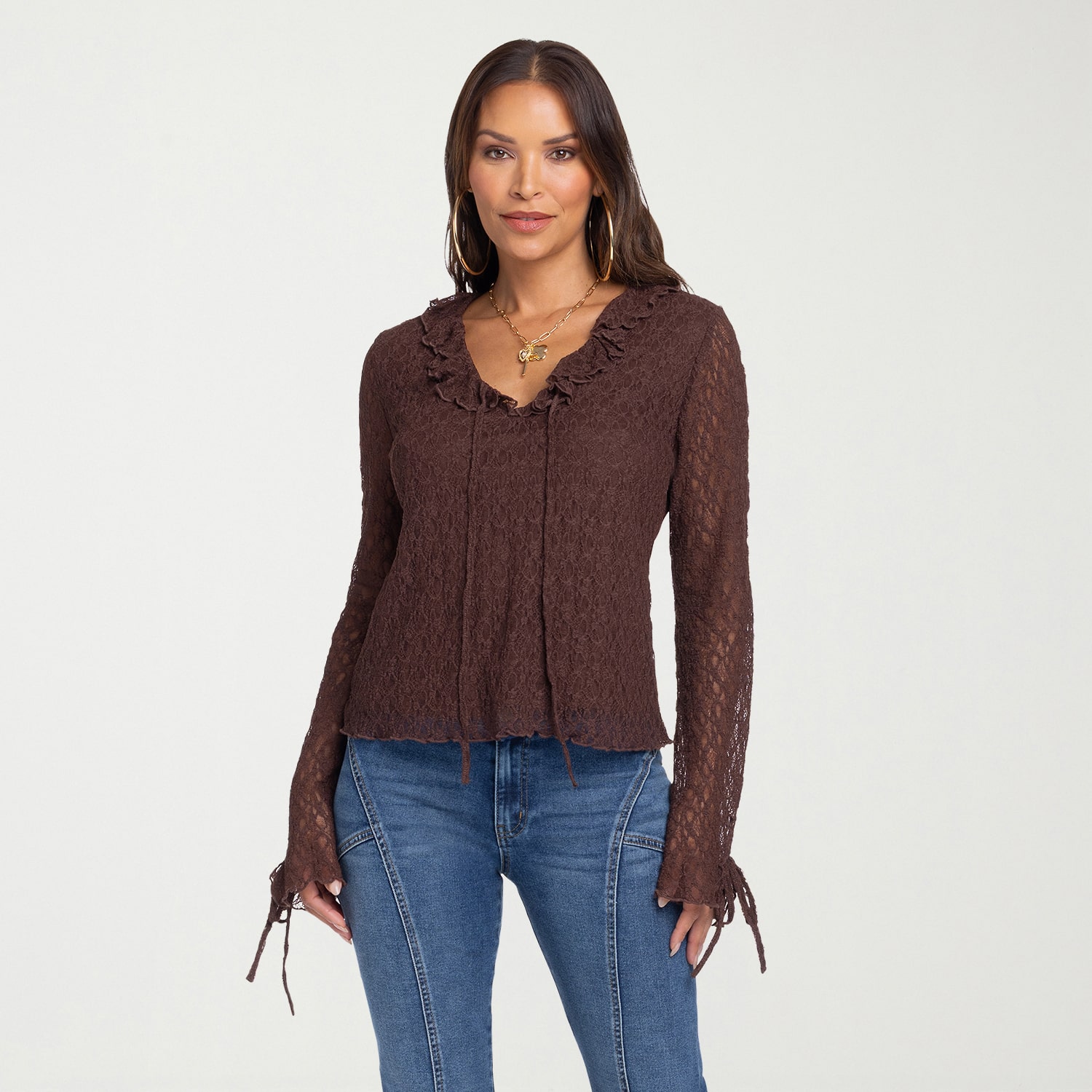 JS Jessica Simpson Womens V Neck Long Sleeve Peasant Top