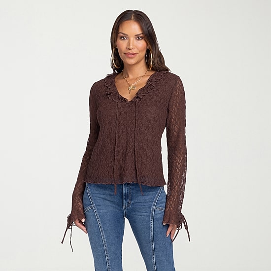 JS Jessica Simpson Womens V Neck Long Sleeve Peasant Top