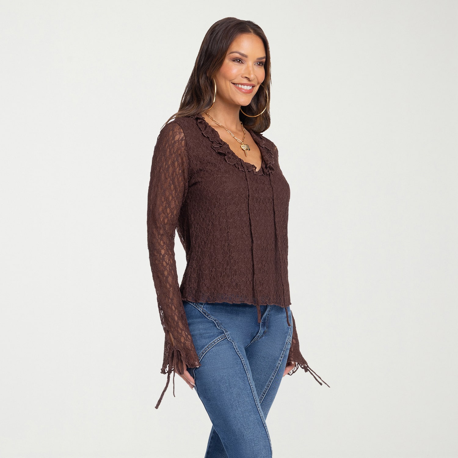 JS Jessica Simpson Womens V Neck Long Sleeve Peasant Top