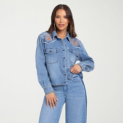 Js Jessica Simpson Womens V Neck Cuffed Long Sleeve Regular Fit Button-down Shirt In Blue