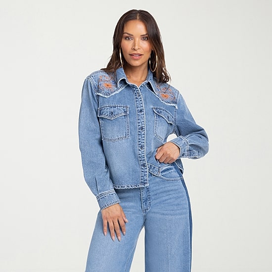 JS Jessica Simpson Womens V Neck Cuffed Long Sleeve Regular Fit Button-Down Shirt