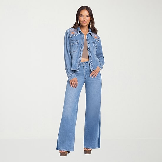 JS Jessica Simpson Womens V Neck Cuffed Long Sleeve Regular Fit Button-Down Shirt