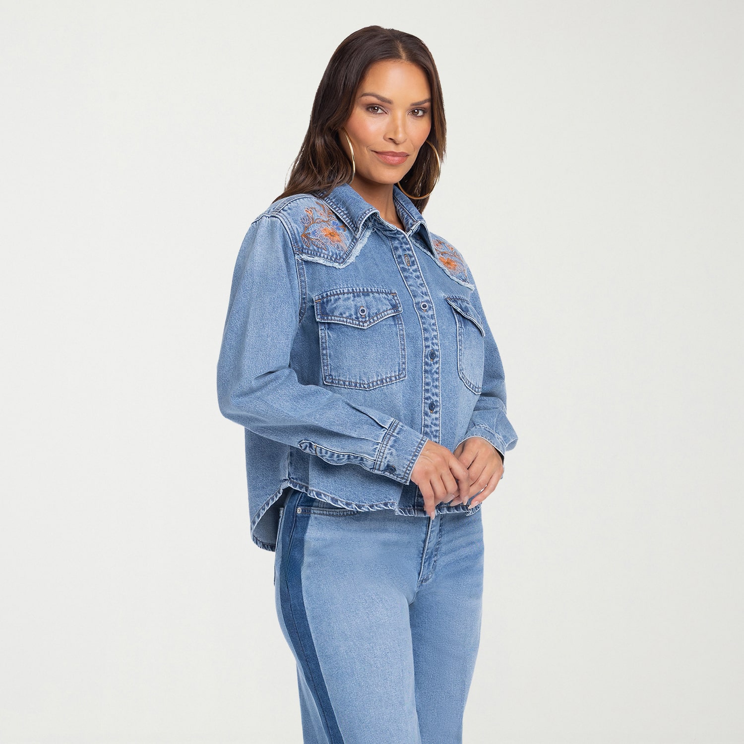 JS Jessica Simpson Womens V Neck Cuffed Long Sleeve Regular Fit Button-Down Shirt