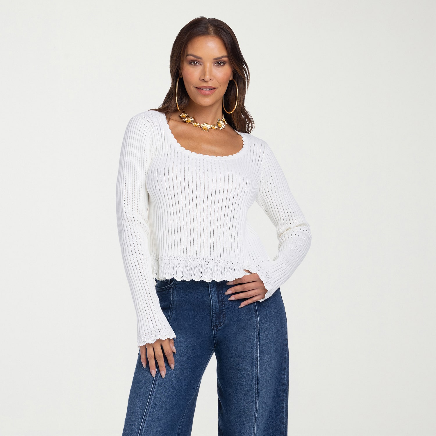 JS Jessica Simpson Womens Round Neck Long Sleeve Pullover Sweater