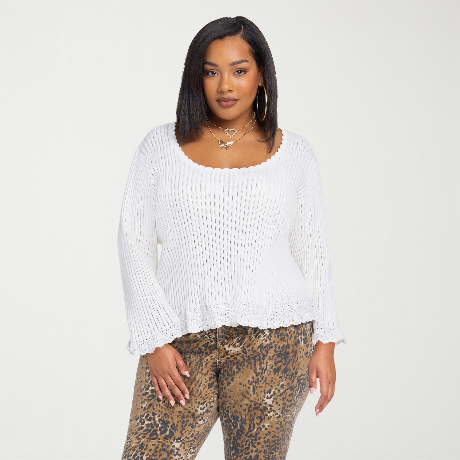 JS Jessica Simpson Plus Womens Round Neck Long Sleeve Pullover Sweater