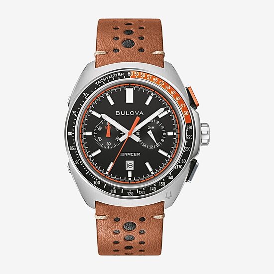 Bulova Racer Mens Chronograph Brown Leather Strap Watch 98b427