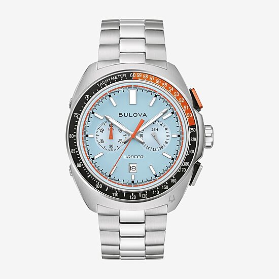 Bulova Racer Mens Chronograph Silver Tone Stainless Steel Bracelet Watch 98b432
