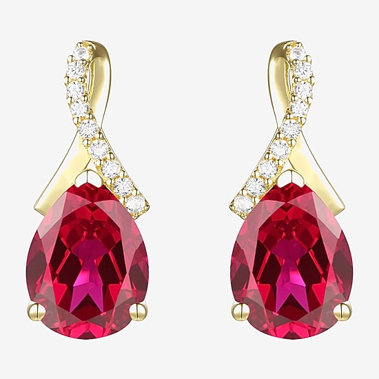 Womens Gemstone Sterling Silver or 14K Gold Over Silver 14mm Pear Stud Earrings