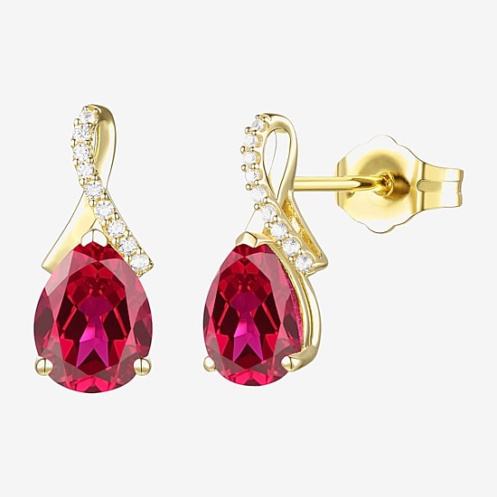 Womens Gemstone Sterling Silver or 14K Gold Over Silver 14mm Pear Stud Earrings