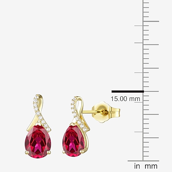 Womens Gemstone Sterling Silver or 14K Gold Over Silver 14mm Pear Stud Earrings