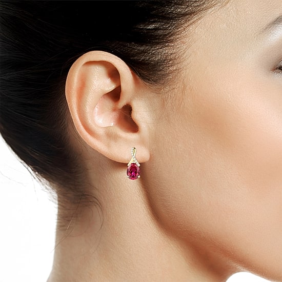 Womens Gemstone Sterling Silver or 14K Gold Over Silver 14mm Pear Stud Earrings