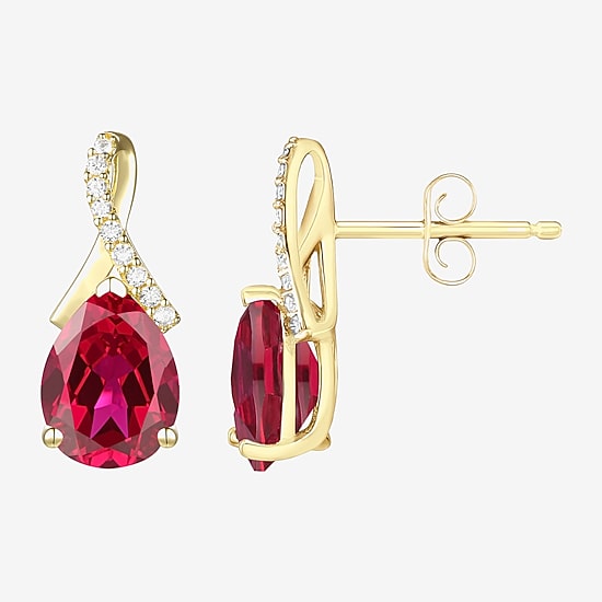 Womens Gemstone Sterling Silver or 14K Gold Over Silver 14mm Pear Stud Earrings