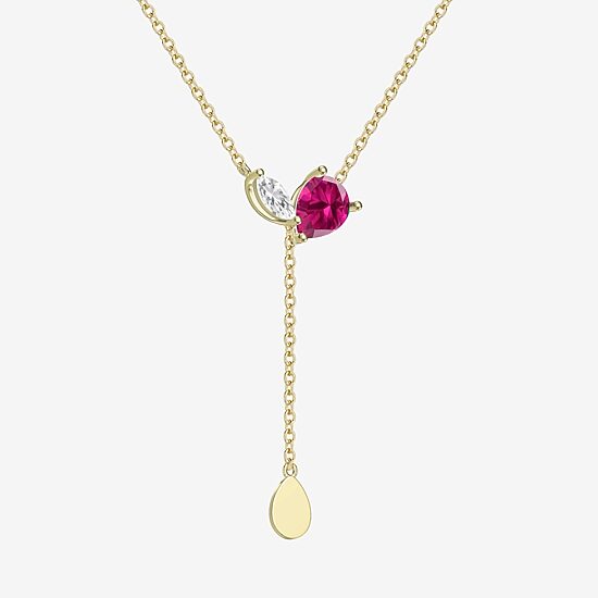 Womens Red Ruby 14K Gold Over Silver 18 Inch Y Necklace