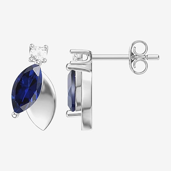 Lab-Created Gemstone Sterling Silver Marquise Drop Earrings