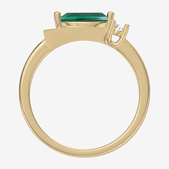 Womens Lab Created Green Emerald 14K Gold Over Silver Marquise Cocktail Ring