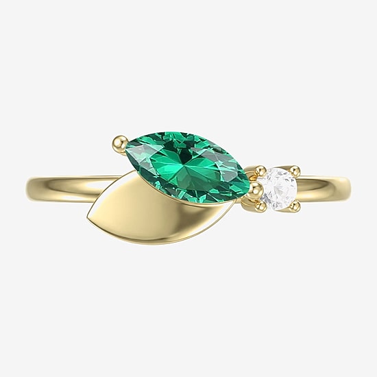 Womens Lab Created Green Emerald 14K Gold Over Silver Marquise Cocktail Ring