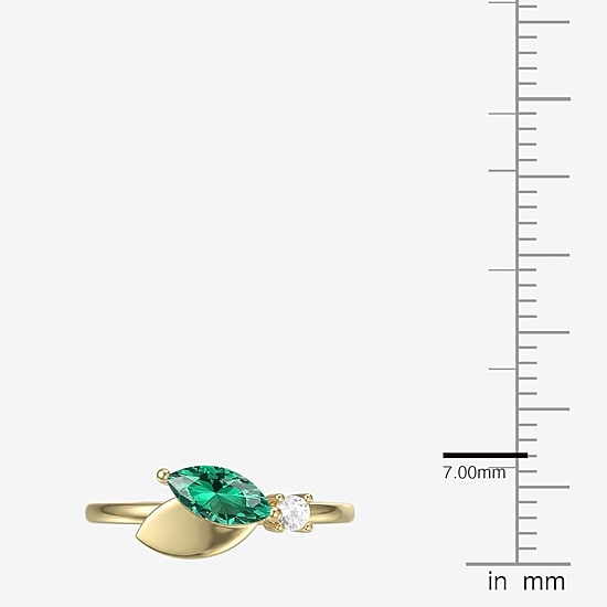 Womens Lab Created Green Emerald 14K Gold Over Silver Marquise Cocktail Ring