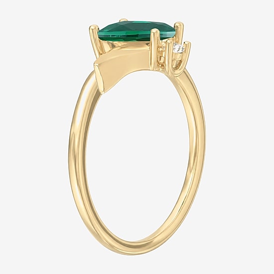 Womens Lab Created Green Emerald 14K Gold Over Silver Marquise Cocktail Ring