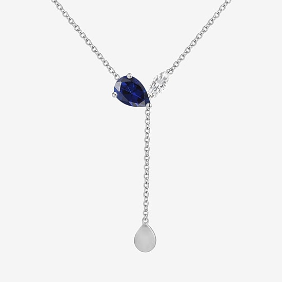 Womens Blue Sapphire Sterling Silver 18 Inch Y Necklace