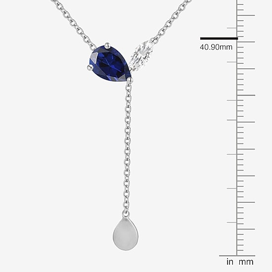 Womens Blue Sapphire Sterling Silver 18 Inch Y Necklace
