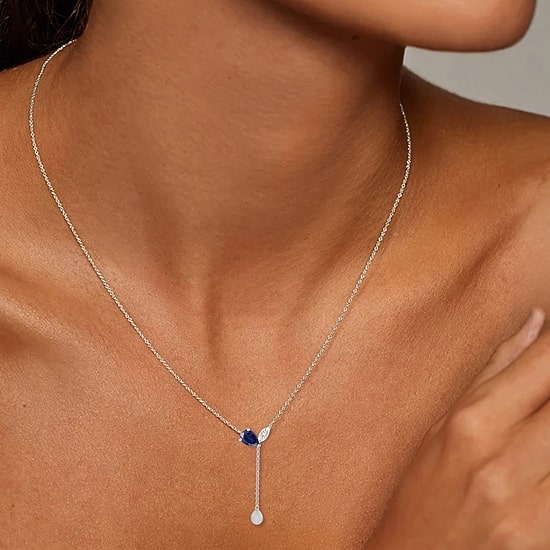 Womens Blue Sapphire Sterling Silver 18 Inch Y Necklace