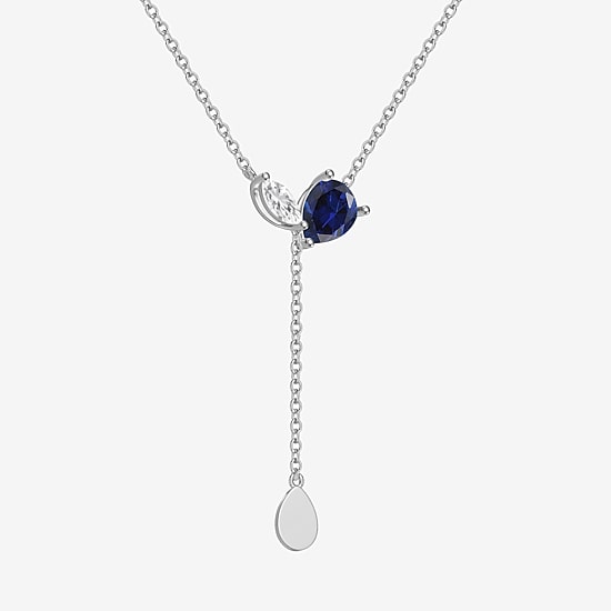 Womens Blue Sapphire Sterling Silver 18 Inch Y Necklace