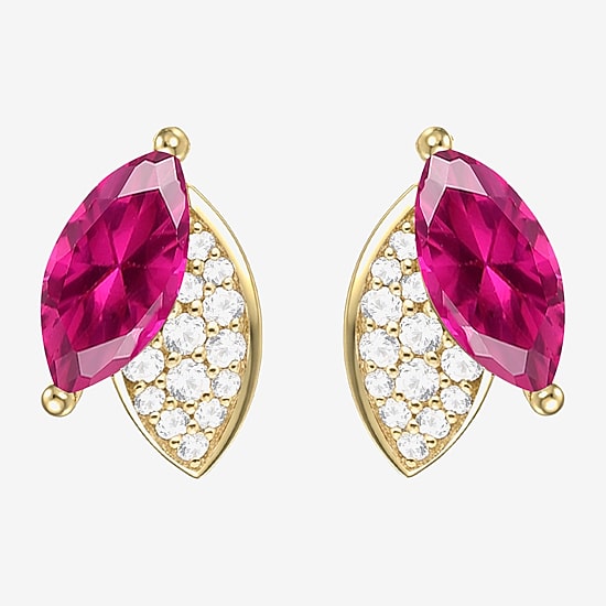 Lab Created Gemstone Sterling Silver Marquise Stud Earrings