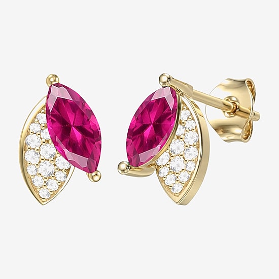 Lab Created Gemstone Sterling Silver Marquise Stud Earrings