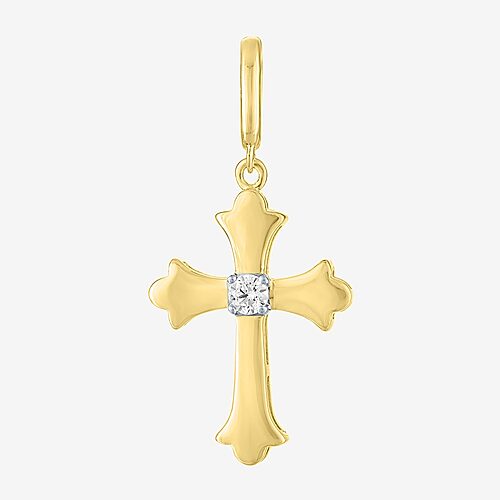 Charmed by Diamond Addiction Diamond Accent (G-H / Si2- I1) White Diamond 14K Gold Over Silver Cross Charm, One Size, Yellow
