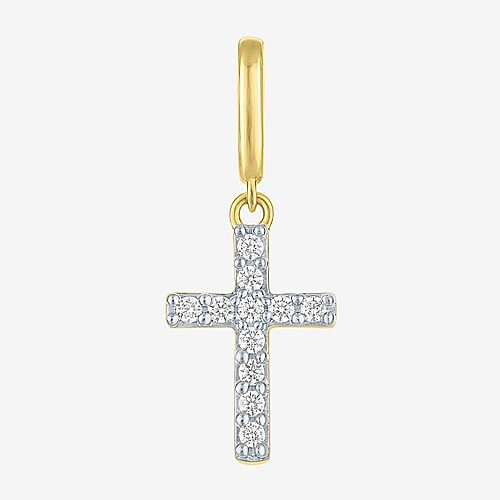 Charmed by Diamond Addiction 1/10 CT. T.W. Cross (G-H / Si2- I1) White Diamond 14K Gold Over Silver Cross Charm, One Size, Yellow