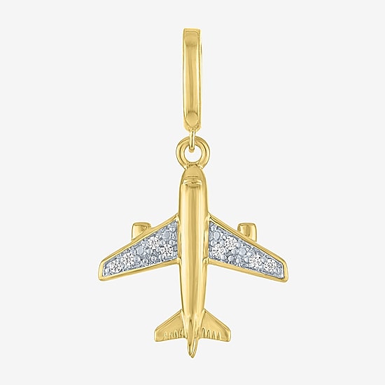 Charmed by Diamond Addiction Diamond Accent Airplane (G-H / Si2- I1) White Diamond Accent 14K Gold Over Silver Charm