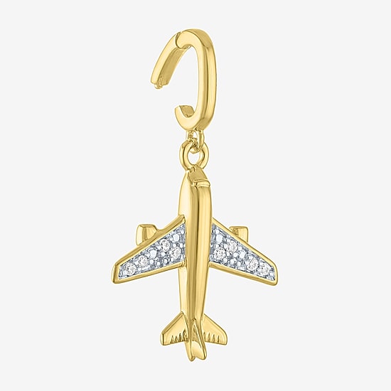 Charmed by Diamond Addiction Diamond Accent Airplane (G-H / Si2- I1) White Diamond Accent 14K Gold Over Silver Charm